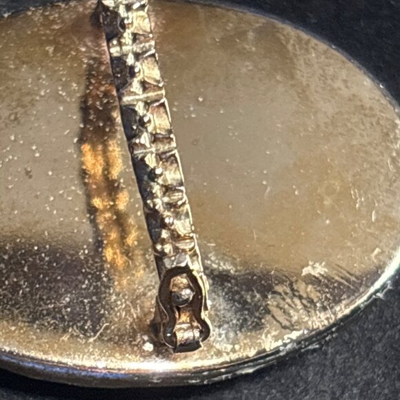 Vintage Oval Scarf Ring With Turquoise Marbled Stone & Gold-Tone Metal Backing - Picture 4 of 6